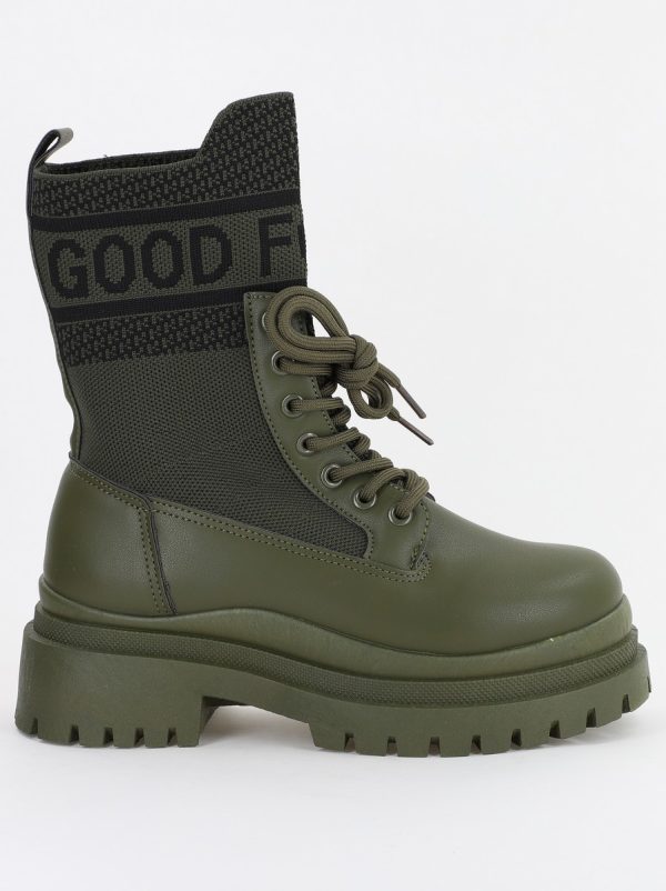 Ghete Damă cu șiret material sintetic elastic si piele ecologică Kaki (BS2616BO2310184) 119