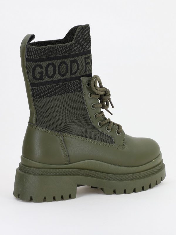 Ghete Damă cu șiret material sintetic elastic si piele ecologică Kaki (BS2616BO2310184) 120