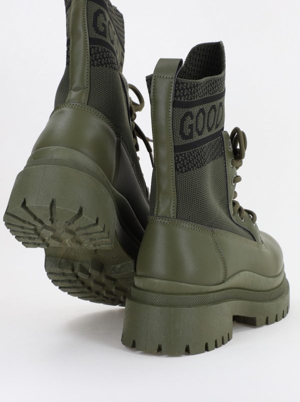 Ghete Damă cu șiret material sintetic elastic si piele ecologică Kaki (BS2616BO2310184) 122
