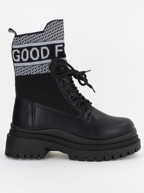 Ghete Damă cu șiret material sintetic elastic si piele ecologică Negru (BS2616BO2310183) 119