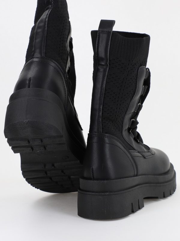 Ghete Damă cu șiret material sintetic elastic si piele ecologică Negru(BS2620BO2310187) 123