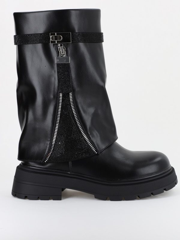 Ghete Femei cu Talpa Groasa Piele Ecologica cu pietricele Negru (BS52055BO2310219) 120