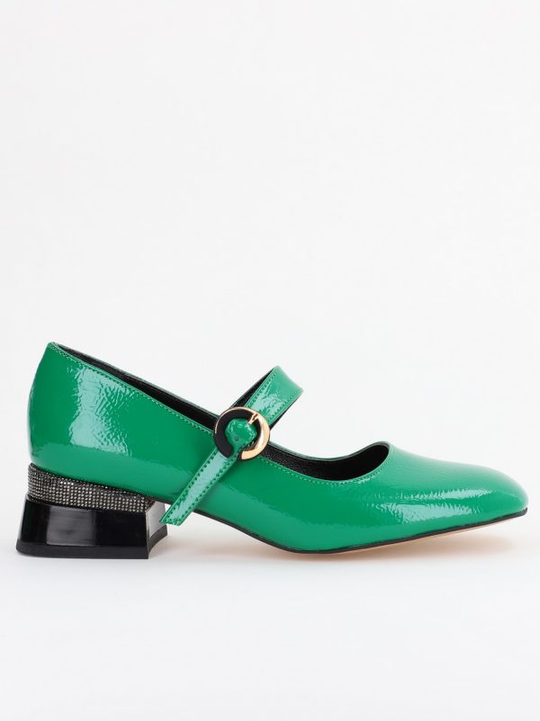 Pantofi cu Toc Jos Eleganti Ornamente cu Pietricele din Piele Ecologica culoare Verde Lucios - BS102AY2311330 119