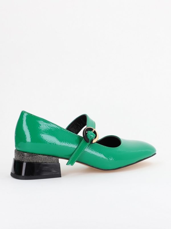 Pantofi cu Toc Jos Eleganti Ornamente cu Pietricele din Piele Ecologica culoare Verde Lucios - BS102AY2311330 120