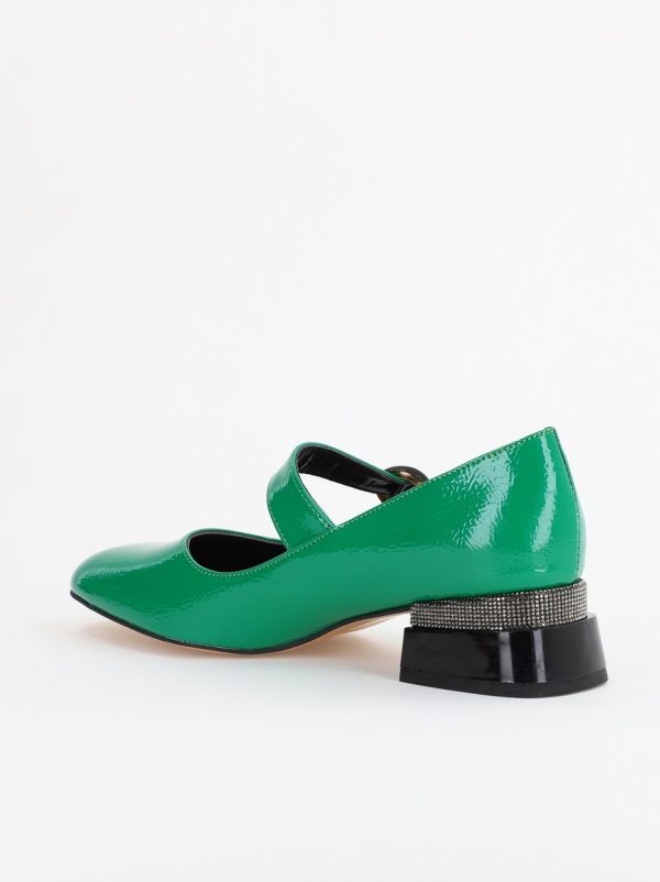 Pantofi cu Toc Jos Eleganti Ornamente cu Pietricele din Piele Ecologica culoare Verde Lucios - BS102AY2311330 121