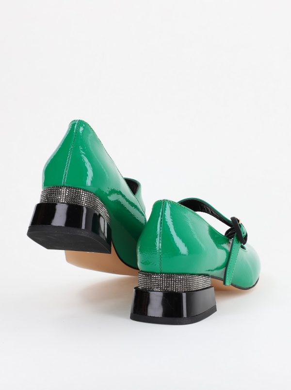 Pantofi cu Toc Jos Eleganti Ornamente cu Pietricele din Piele Ecologica culoare Verde Lucios - BS102AY2311330 122