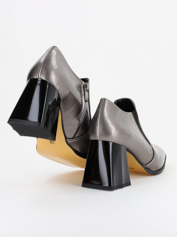 Pantofi Dama Piele Eco Vârf Drept cu Toc Argintiu BS1250AY2310228 119