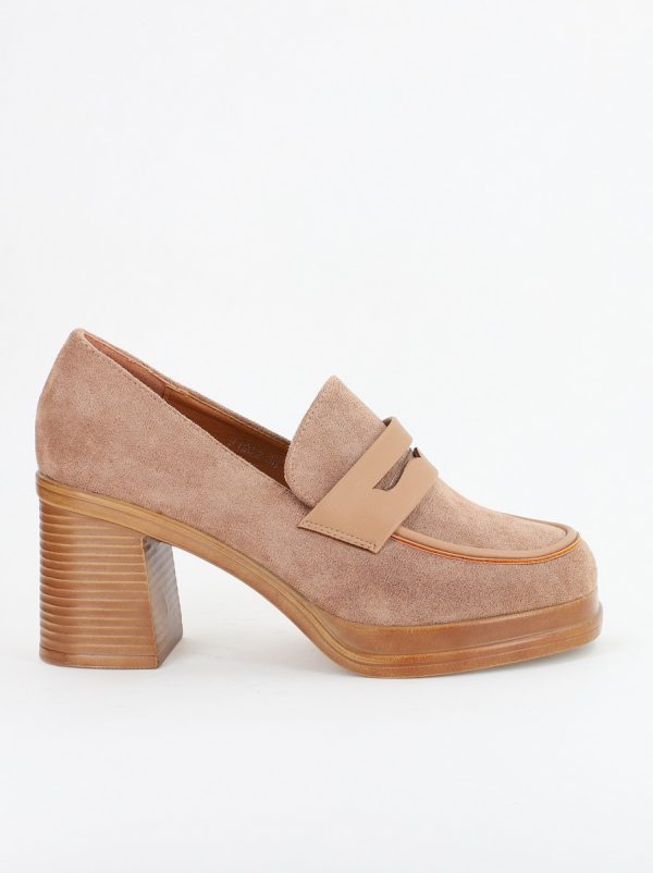 Pantofi Dama Piele Eco Vârf Rotund cu Toc taupe BS1902J231090 119