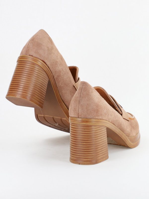 Pantofi Dama Piele Eco Vârf Rotund cu Toc taupe BS1902J231090 121
