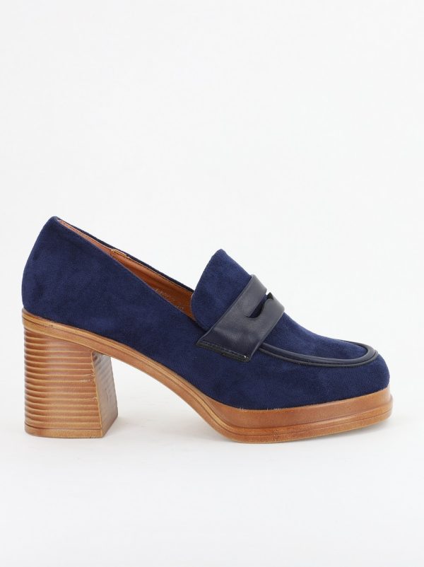Pantofi Dama Piele Eco Vârf Rotund cu Toc Bleumarin BS1902J231089 119