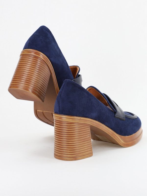 Pantofi Dama Piele Eco Vârf Rotund cu Toc Bleumarin BS1902J231089 121