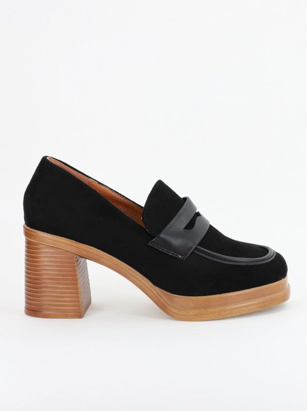 Pantofi Dama Piele Eco Vârf Rotund cu Toc Negre BS1902J231091 119