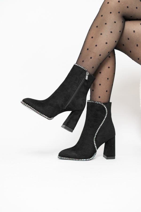 Botine elegante cu toc damă din piele ecologică închidere cu fermoar Negre BS5030BT2312050 121