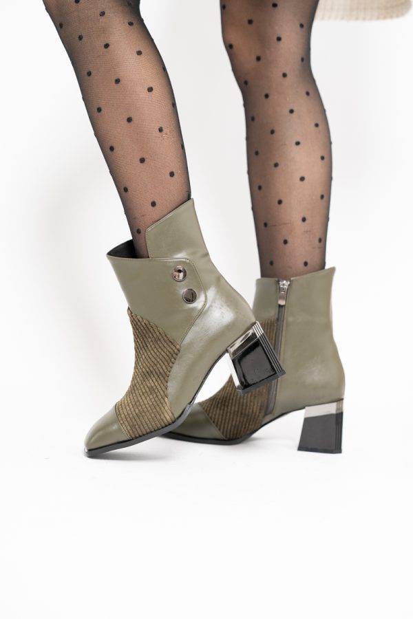 Botine elegante cu toc damă din piele ecologică închidere cu fermoar Kaki BS600BT2312018 121