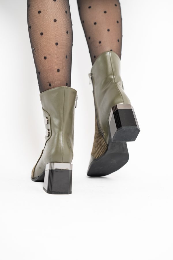 Botine elegante cu toc damă din piele ecologică închidere cu fermoar Kaki BS600BT2312018 123
