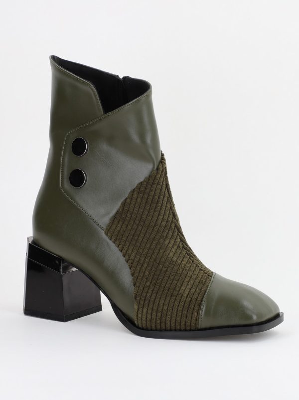 Botine Piele Ecologica - Botine elegante cu toc damă din piele ecologică închidere cu fermoar Kaki BS600BT2312018