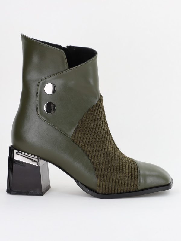 Botine elegante cu toc damă din piele ecologică închidere cu fermoar Kaki BS600BT2312018 120