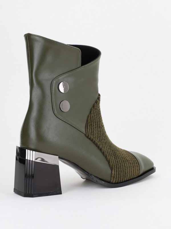 Botine elegante cu toc damă din piele ecologică închidere cu fermoar Kaki BS600BT2312018 122