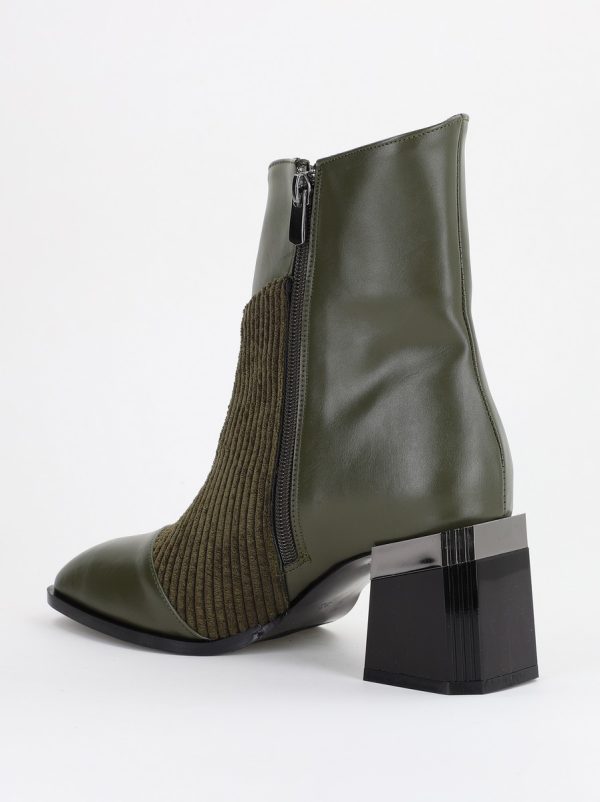 Botine elegante cu toc damă din piele ecologică închidere cu fermoar Kaki BS600BT2312018 124