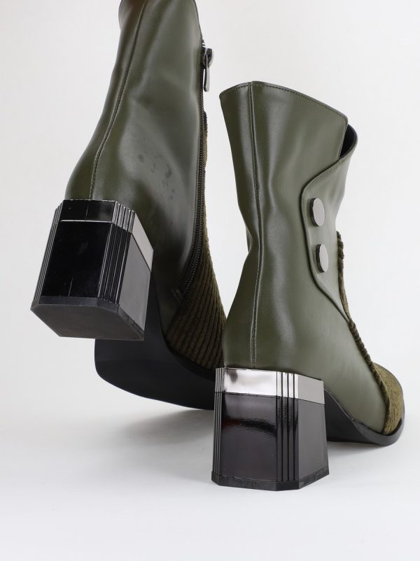 Botine elegante cu toc damă din piele ecologică închidere cu fermoar Kaki BS600BT2312018 125