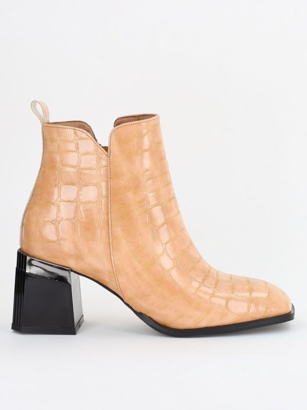 Botine elegante cu toc damă din piele ecologicătexturată închidere cu fermoar Nud lucioase BS601BT2312015 120
