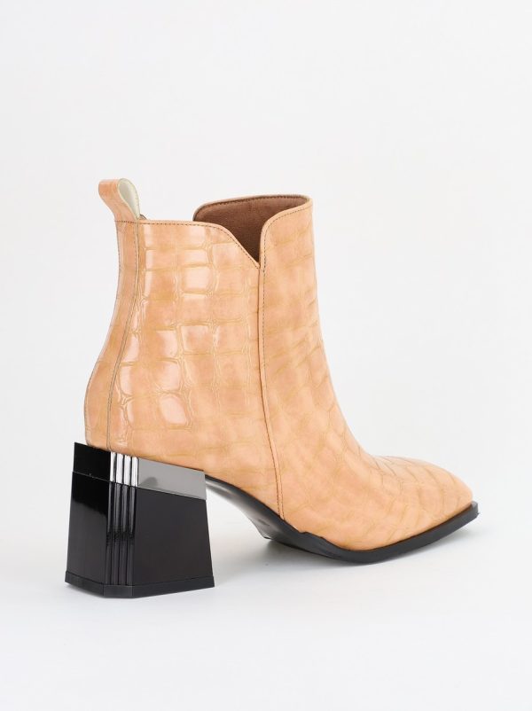 Botine elegante cu toc damă din piele ecologicătexturată închidere cu fermoar Nud lucioase BS601BT2312015 122