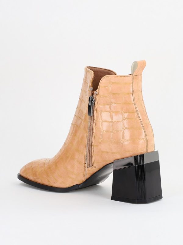 Botine elegante cu toc damă din piele ecologicătexturată închidere cu fermoar Nud lucioase BS601BT2312015 124