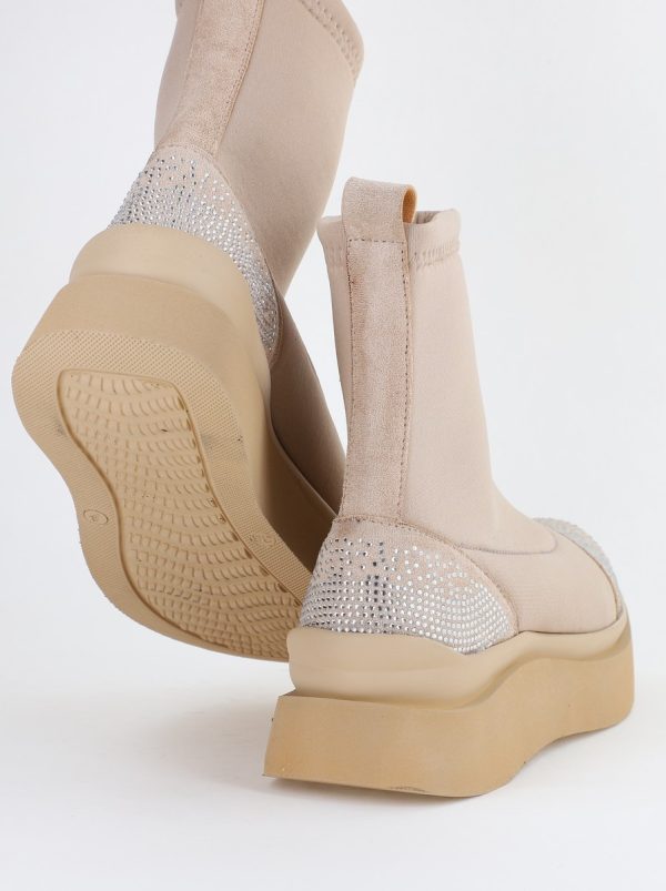 Ghete Damă material sintetic elastic piele eco cu pietricele Bej(BS156BT2312054) 119
