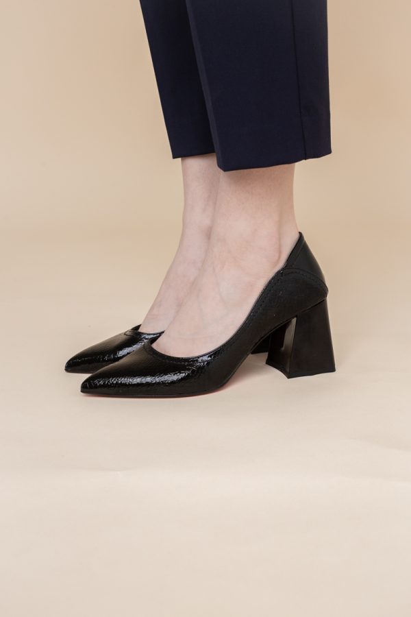 Pantofi Dama Toc Piele Ecologica negru texturat(BS2001D2401616) 121