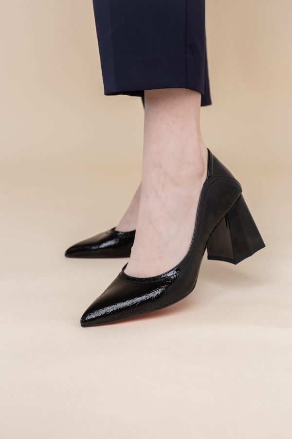 Pantofi Dama Toc Piele Ecologica negru texturat(BS2001D2401616) 119
