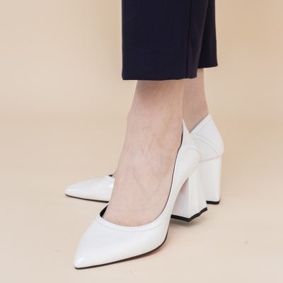 Pantofi Dama Toc Piele Ecologica alb lucios (BS2001D2401602)