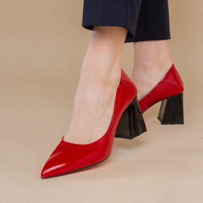 Pantofi Dama Toc Piele Ecologica rosu lucios (BS2001D2401607)