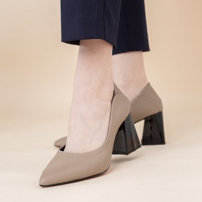 Pantofi Dama Toc Piele Ecologica taupe (BS2001D2401610)
