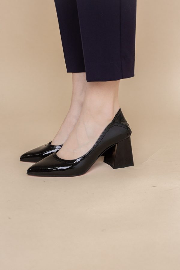 Pantofi Dama Toc Piele Ecologica negru lucios (BS2001D2401608) 121
