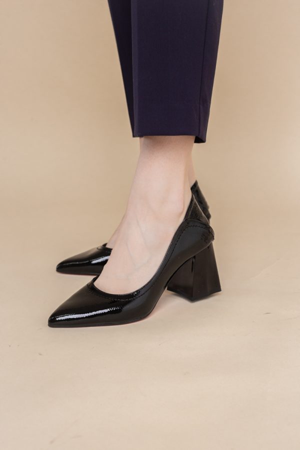 Pantofi Dama Toc Piele Ecologica negru lucios (BS2001D2401608) 119