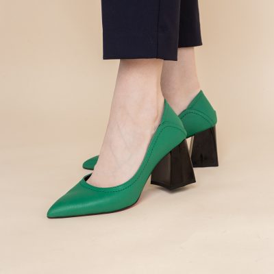Pantofi Dama Toc Piele Ecologica verde mat (BS2001D2401611)