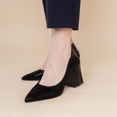 Pantofi Dama Toc Piele Ecologica negru carouri(BS2001D2401604)