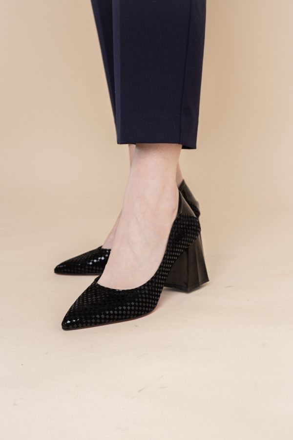 Pantofi Dama Toc Piele Ecologica negru carouri(BS2001D2401604) 119