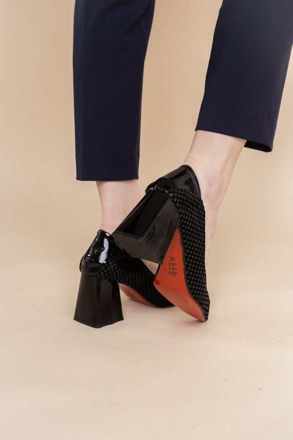 Pantofi Dama Toc Piele Ecologica negru carouri(BS2001D2401604) 123