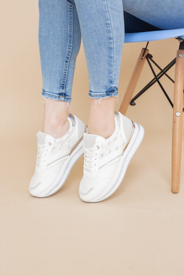 Pantofi sport damă piele ecologică și material textil Alb (BS305EV2401630) 123