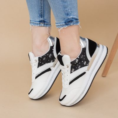 Pantofi sport damă piele ecologică și material textil Negru (BS305EV2401631)
