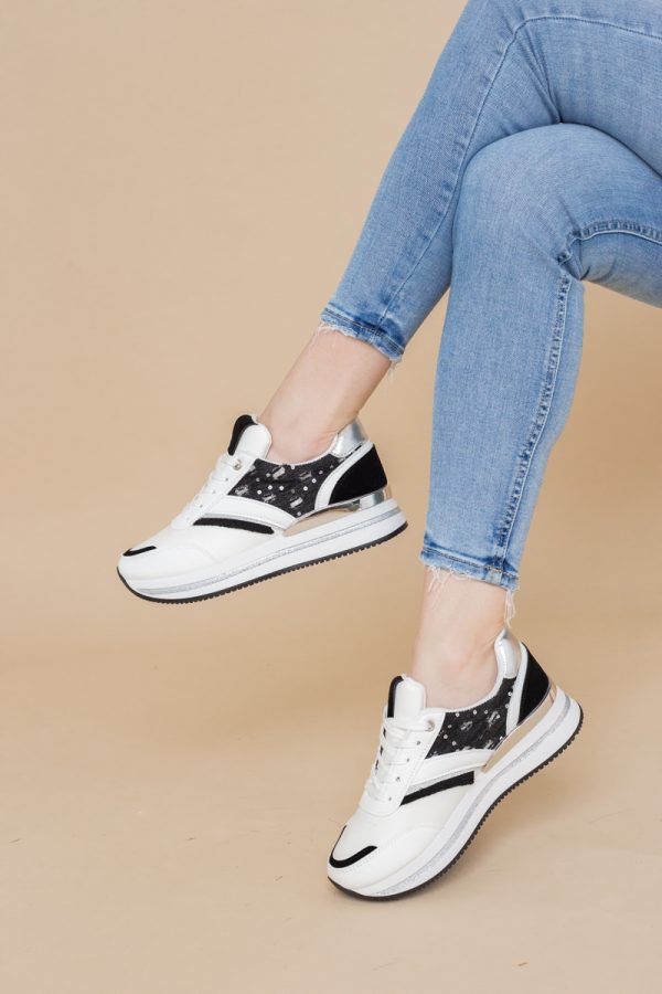 Pantofi sport damă piele ecologică și material textil Negru (BS305EV2401631) 123