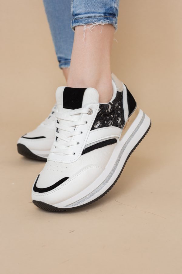 Pantofi sport damă piele ecologică și material textil Negru (BS305EV2401631) 121