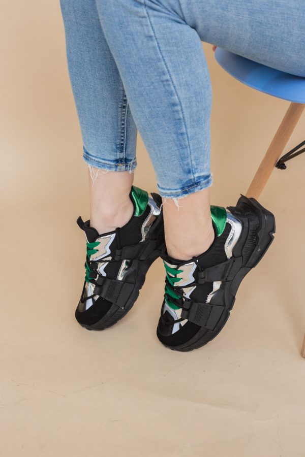Pantofi sport damă cu elemente design reflectorizante Negru cu verde (BS302EV2401624) 125