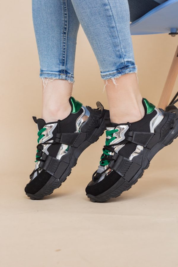 Pantofi sport damă cu elemente design reflectorizante Negru cu verde (BS302EV2401624) 119