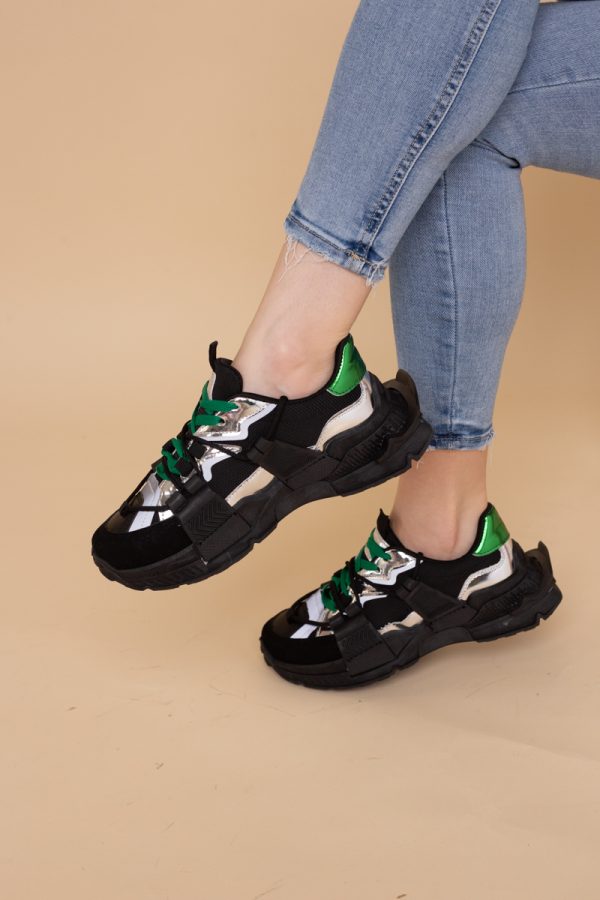 Pantofi sport damă cu elemente design reflectorizante Negru cu verde (BS302EV2401624) 123