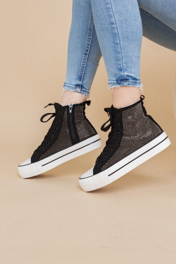 Teniși damă sport cu pietricele argintii Negru(BS301EV2401635) 123