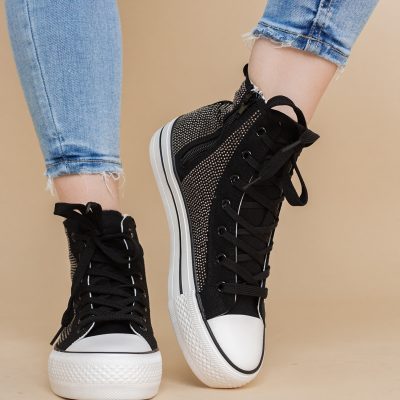 Teniși damă sport cu pietricele argintii Negru(BS301EV2401635)