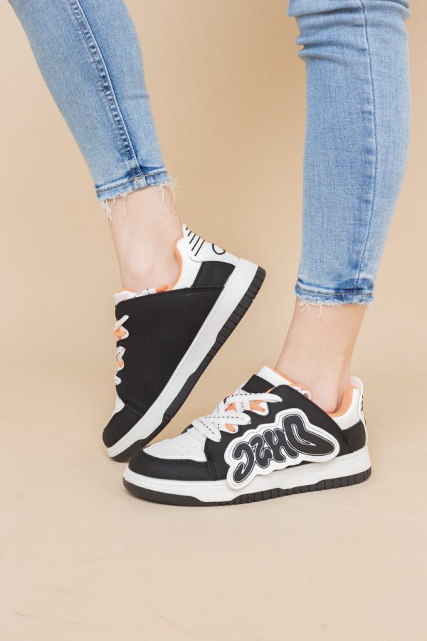 Sneakers damă sport piele ecologică Alb cu portocaliu (BS296EV2401650) 123