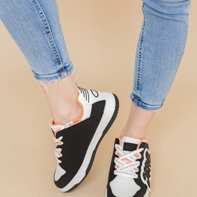 Sneakers damă sport piele ecologică Alb cu portocaliu (BS296EV2401650)